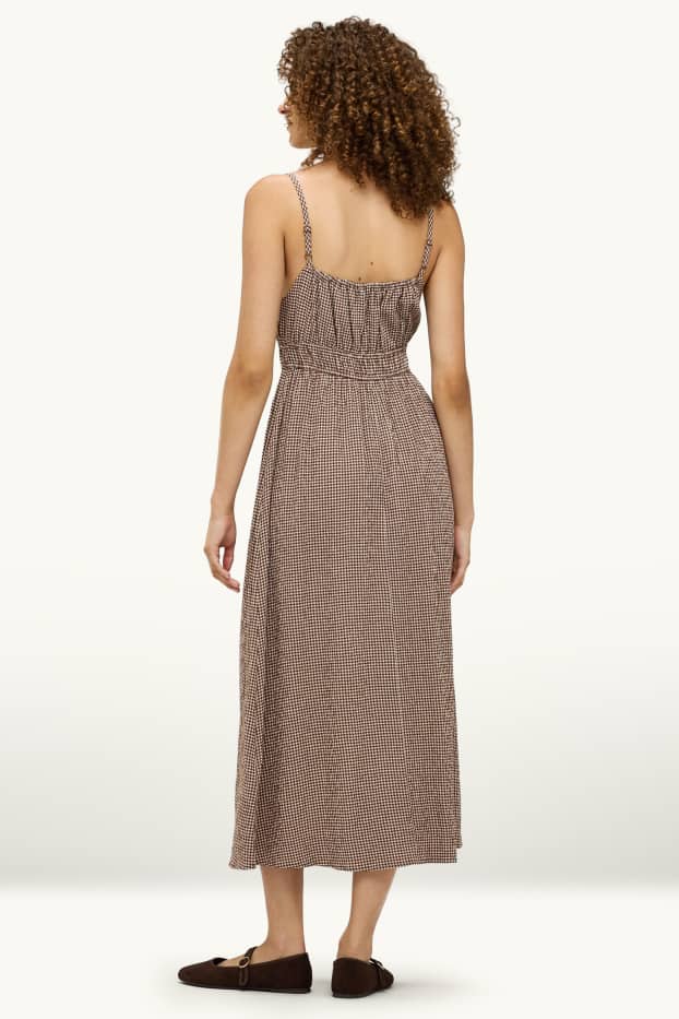 Damen - Empirekleid - kariert - hellbraun