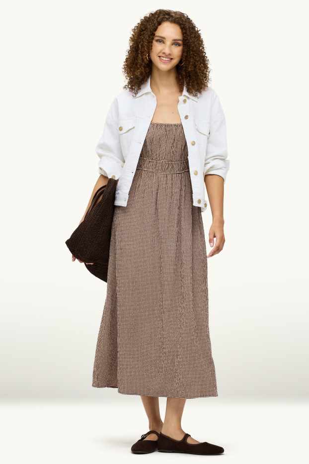 Damen - Empirekleid - kariert - hellbraun