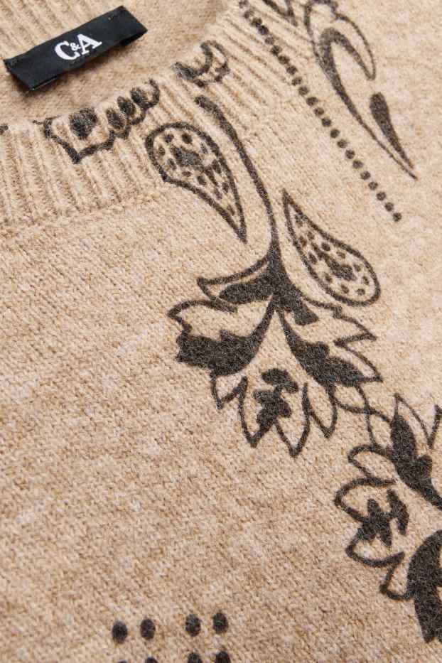Femmes - Pull en fine maille - à motif - noir / beige