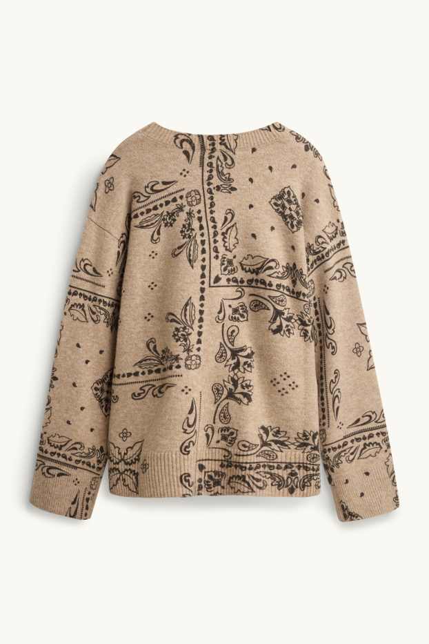 Femmes - Pull en fine maille - à motif - noir / beige