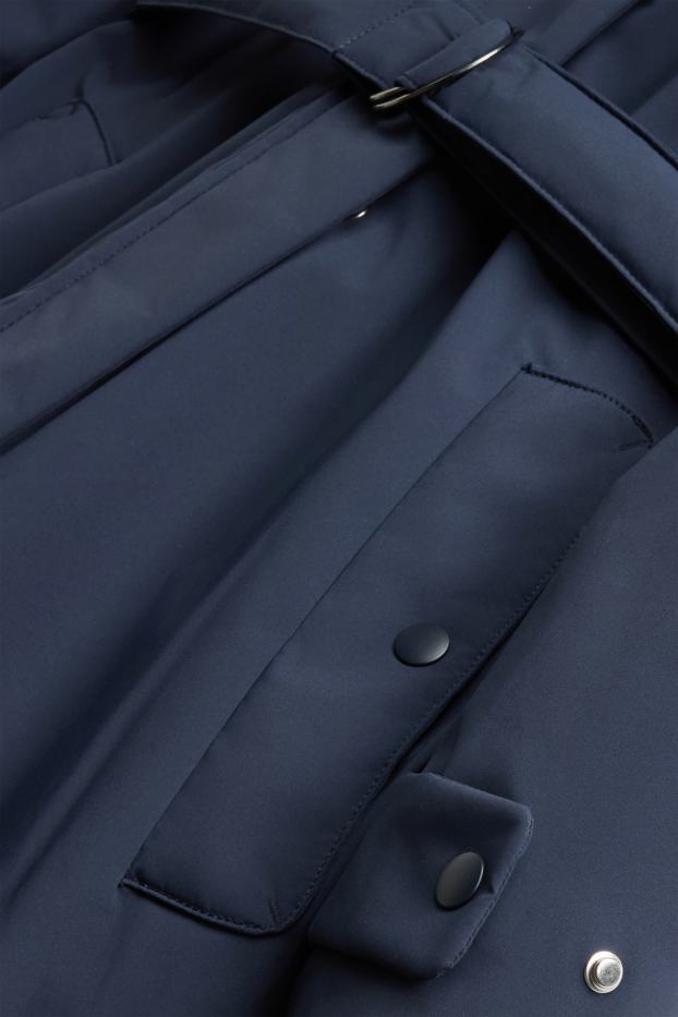 Dames - Sporttrenchcoat met capucon en ceintuur - gevoerd - donkerblauw