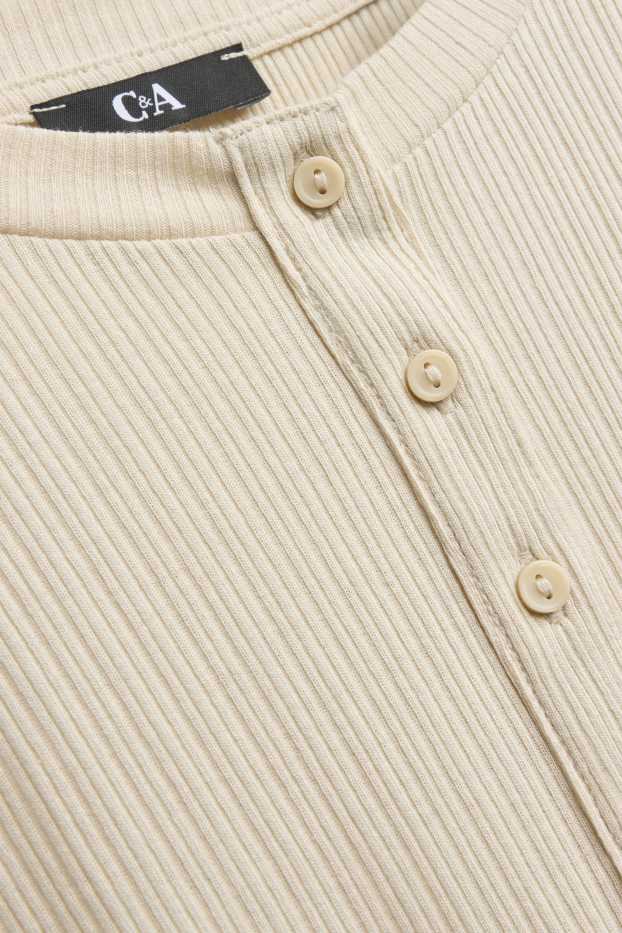 Women - Henley T-shirt - slim fit - ribbed - light beige