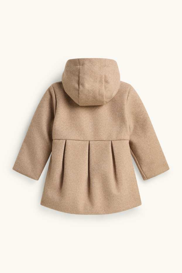 Children Girls - Set - coat with hood and teddy fur scarf - 2 piece - sand-coloured