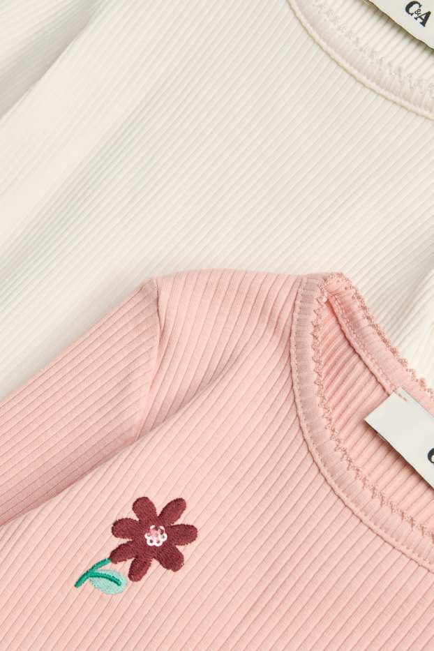 Copii - Fete - Floare - tricou cu mânecă lungă - reiat - aspect lucios - roz / bej