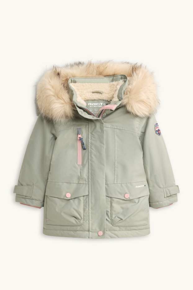 Kinder Mädchen - Regenjacke mit Kapuze - gefüttert - wasserdicht - hellgrün