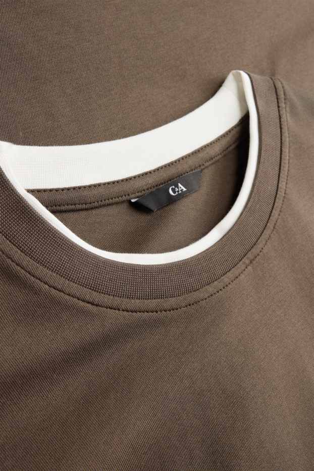 Herren - T-Shirt - Relaxed Fit - 2-in-1-Look - dunkelbraun
