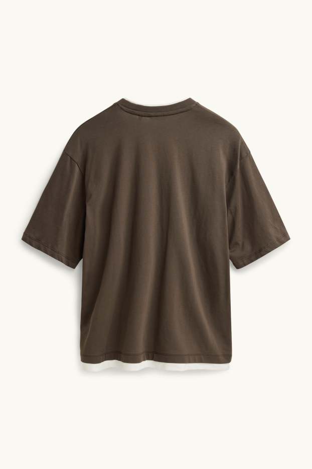 Herren - T-Shirt - Relaxed Fit - 2-in-1-Look - dunkelbraun