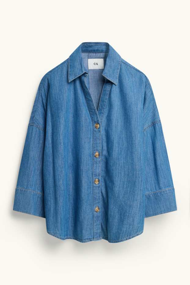 Femei - Bluză din denim cu decolteu în V - denim-albastru