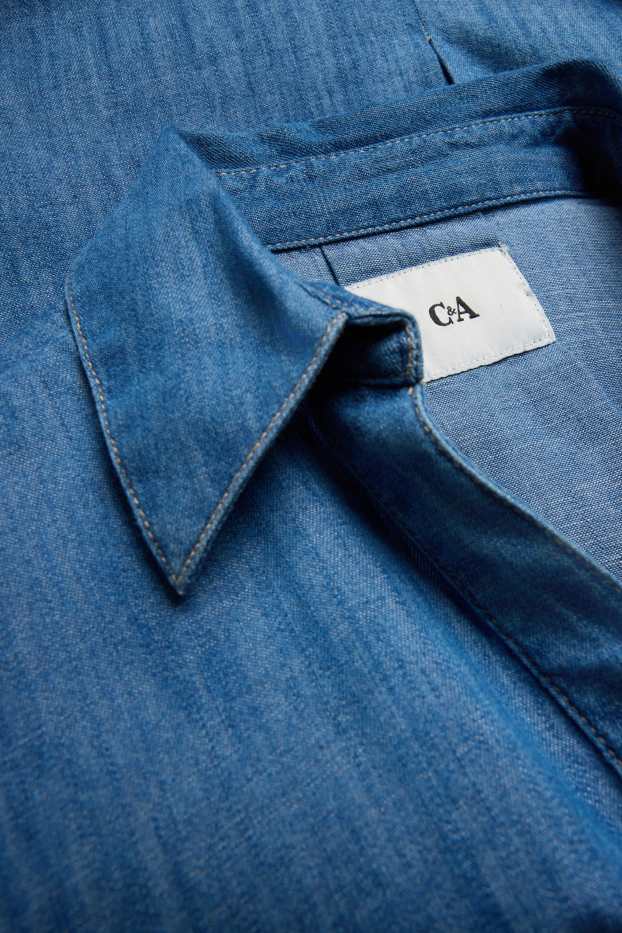 Femei - Bluză din denim cu decolteu în V - denim-albastru