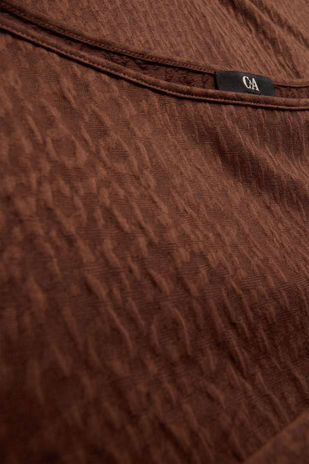 Dona - Samarreta de màniga llarga - regular fit - texturada - estampat de lleopard - marró fosc