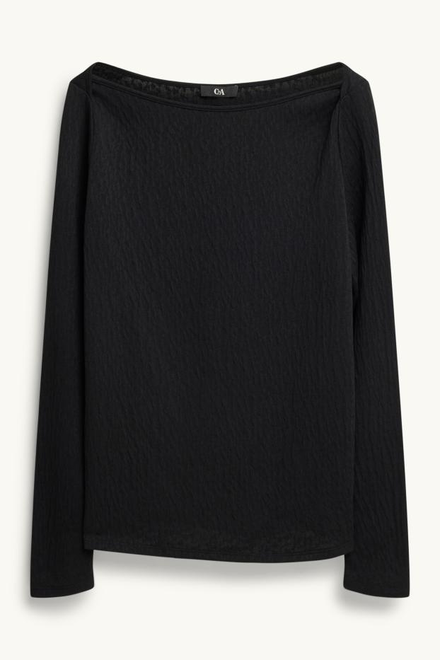 Damen - Langarmshirt - Regular Fit - strukturiert - Leo-Print - schwarz