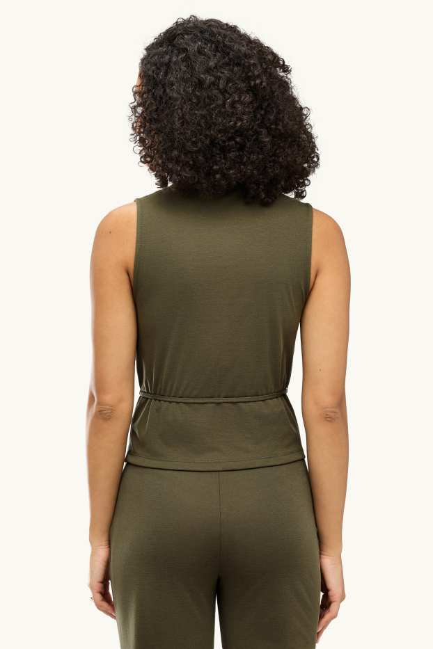 Femmes - Top croisé à col V - vert foncé