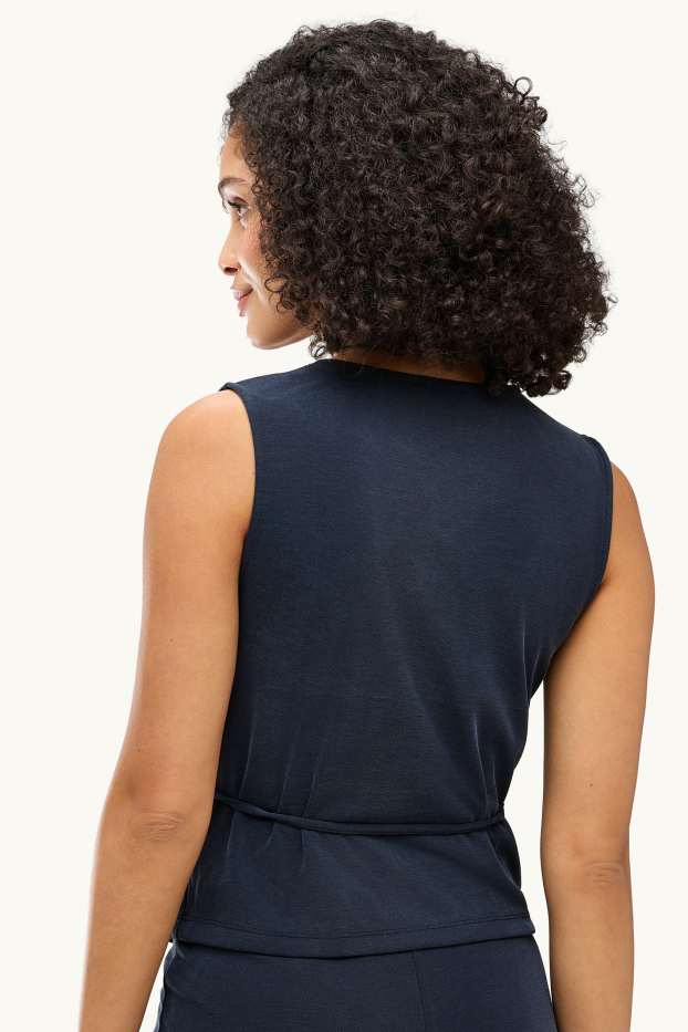 Femmes - Top croisé à col V - bleu foncé