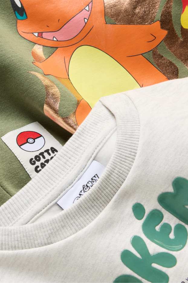 Bambini - Confezione da 2 - Pokémon - felpa con cappuccio e maglia girocollo - verde / grigio