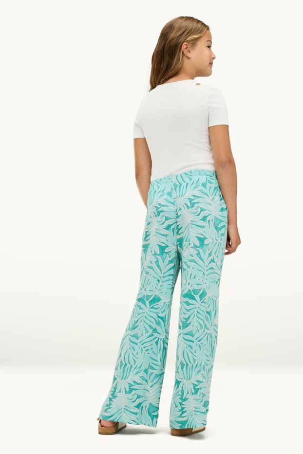 Children Girls - Cloth trousers - palazzo - patterned - turquoise