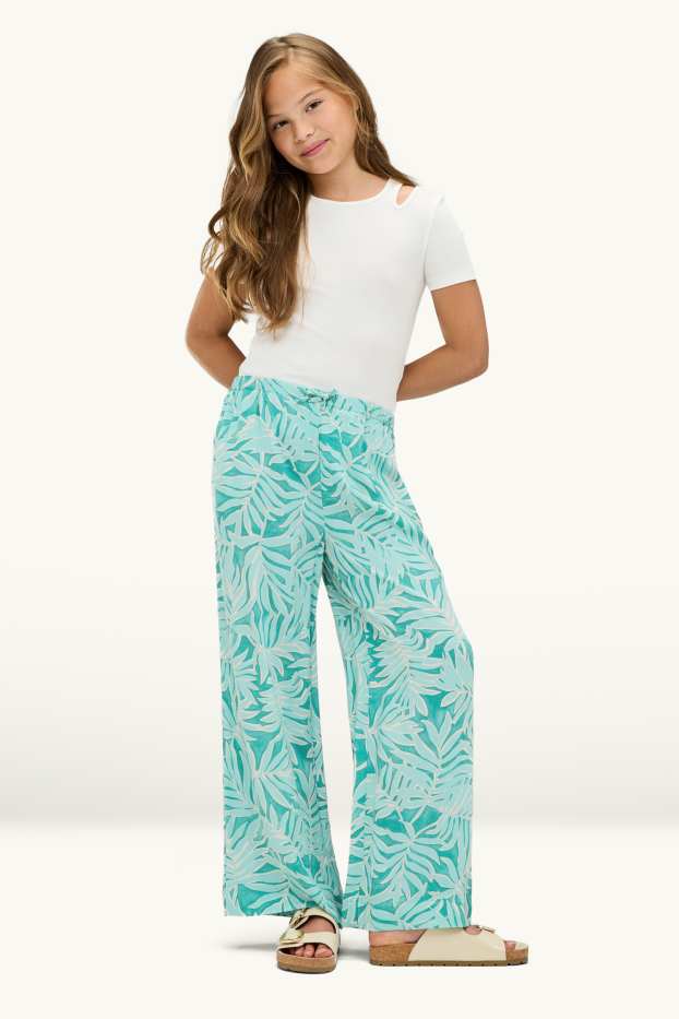 Children Girls - Cloth trousers - palazzo - patterned - turquoise
