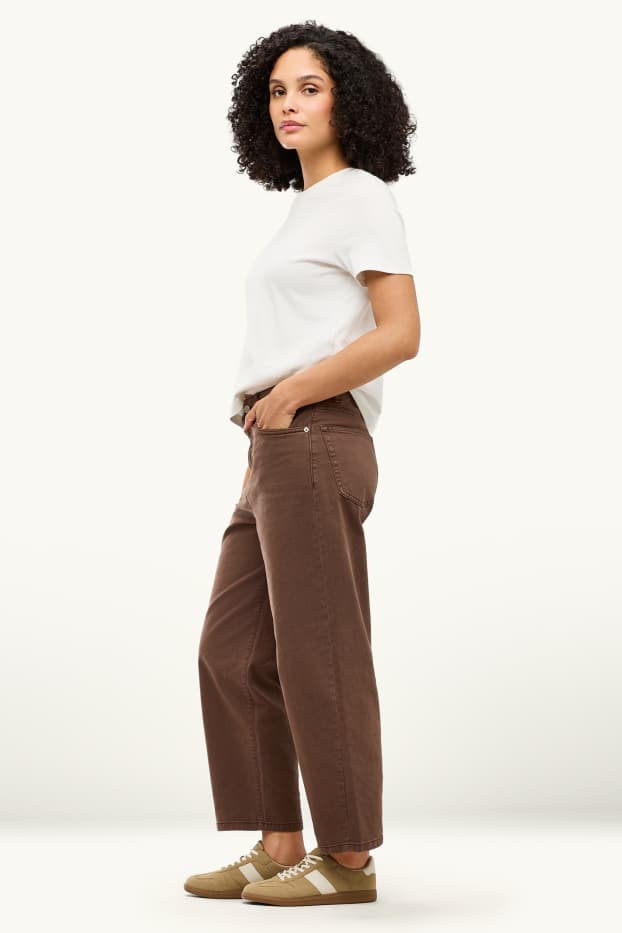 Dames - Barrel jeans - high waist - jeansbruin