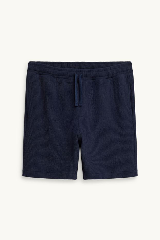 Men - Sweat shorts - textured - dark blue