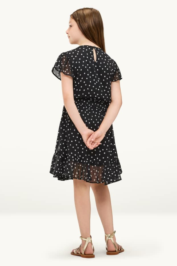 Kinderen: meisjes - Jurk van chiffon - met stippen - zwart