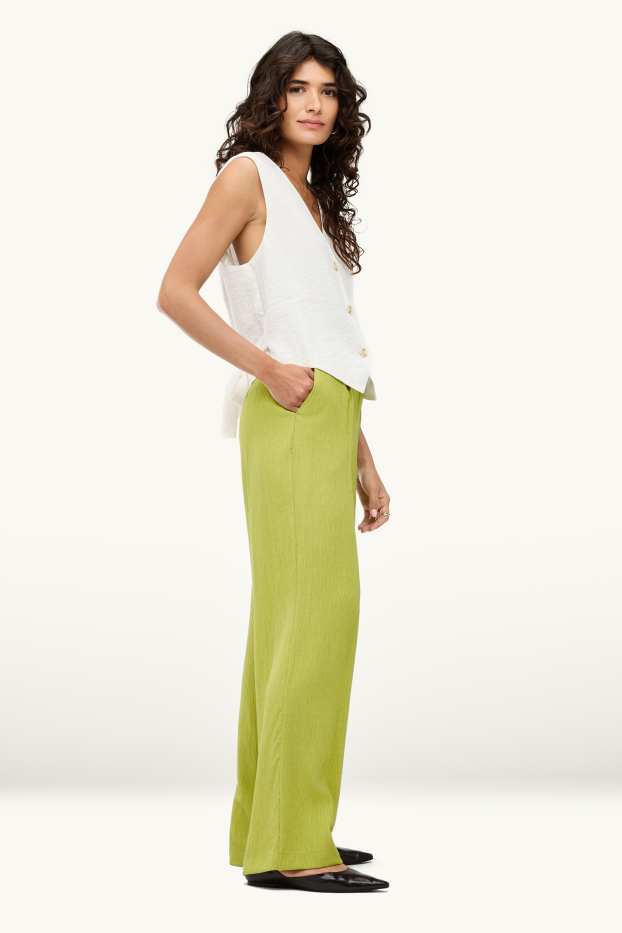 Damen - Stoffhose - Mid Waist - Wide Leg - strukturiert - hellgrün