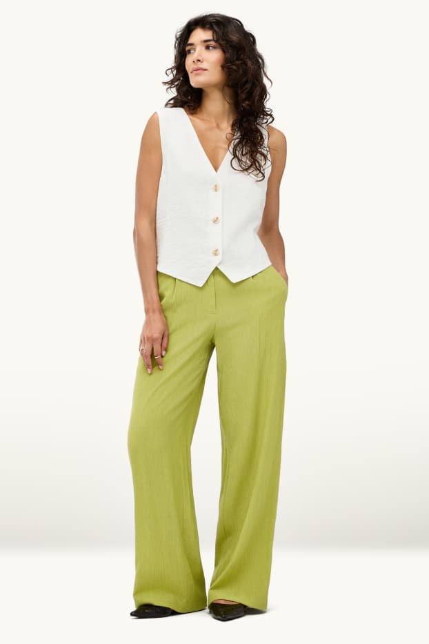 Damen - Stoffhose - Mid Waist - Wide Leg - strukturiert - hellgrün