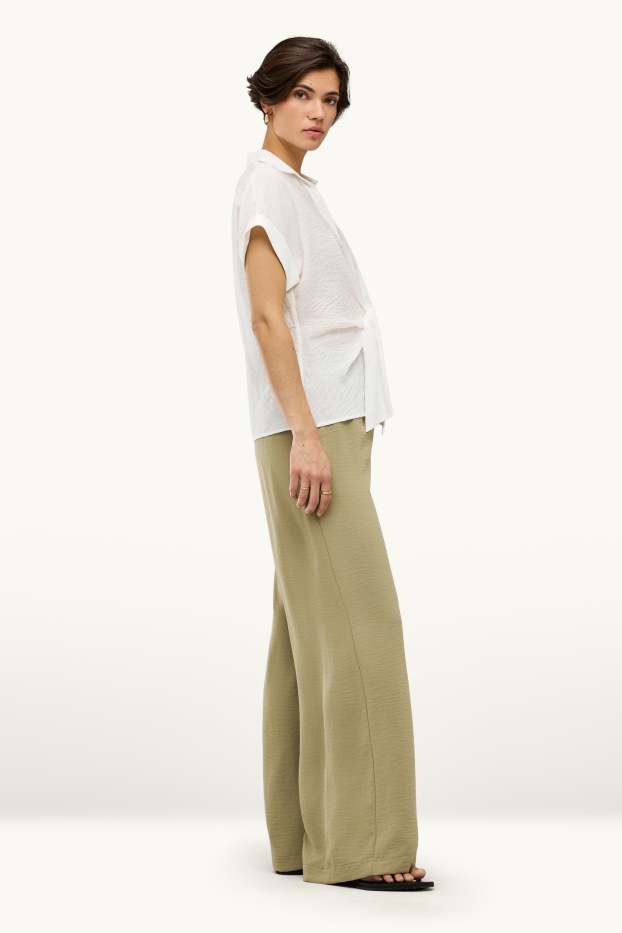 Femmes - Pantalon en toile - mid waist - palazzo - vert