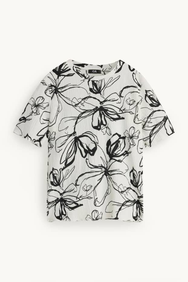 Damen - T-Shirt - Regular Fit - geblümt - weiss / schwarz