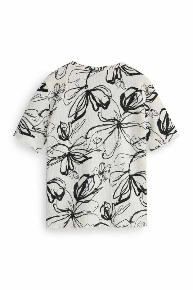 Damen - T-Shirt - Regular Fit - geblümt - weiss / schwarz