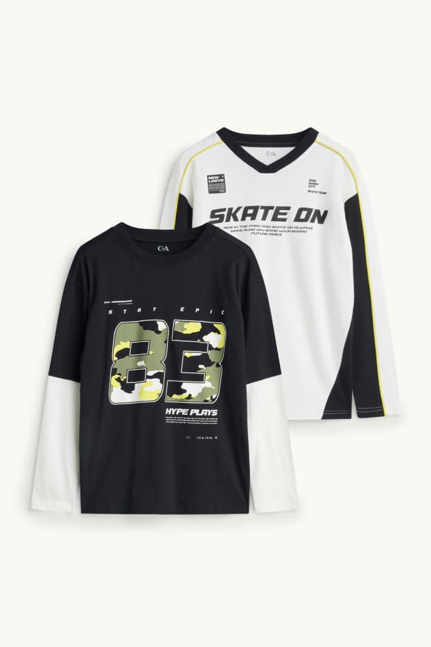 Kinder Buben - Multipack 2er - Skate - Langarmshirt - schwarz / weiß