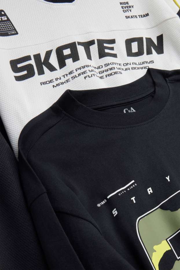 Kinder Buben - Multipack 2er - Skate - Langarmshirt - schwarz / weiß