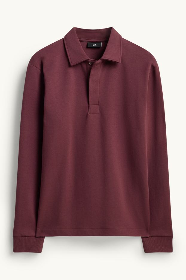 Bărbați - Tricou polo cu mânecă lungă - bordo