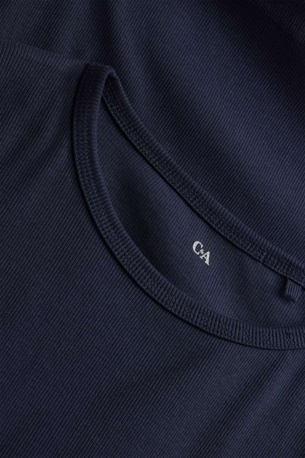 Femmes - Haut à manches longues - slim fit - finition côtelée - bleu foncé