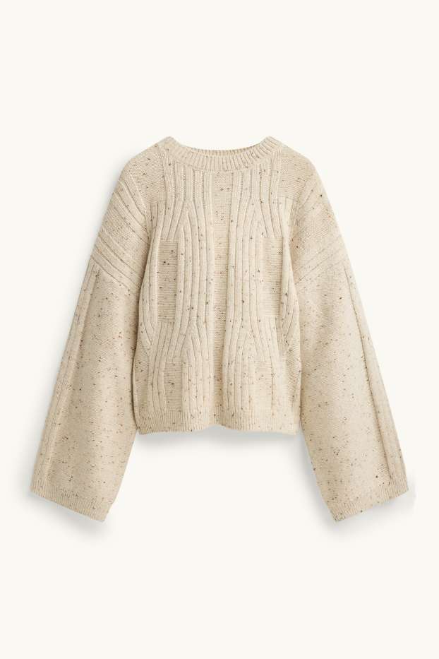 Women - Jumper - cable knit pattern - beige-melange