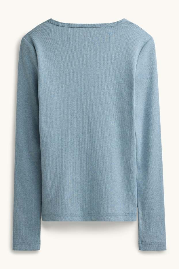 Dona - Samarreta de màniga llarga - slim fit - acanalada - blau clar