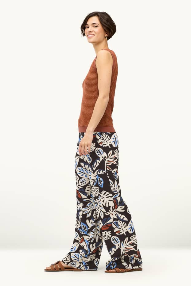 Femmes - Pantalon en toile - mid waist - wide leg - à motif - noir