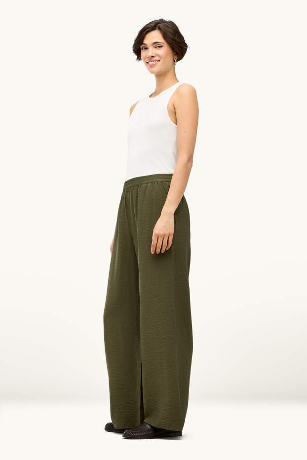Mujer - Pantalón de oficina - high waist - wide leg - verde oscuro