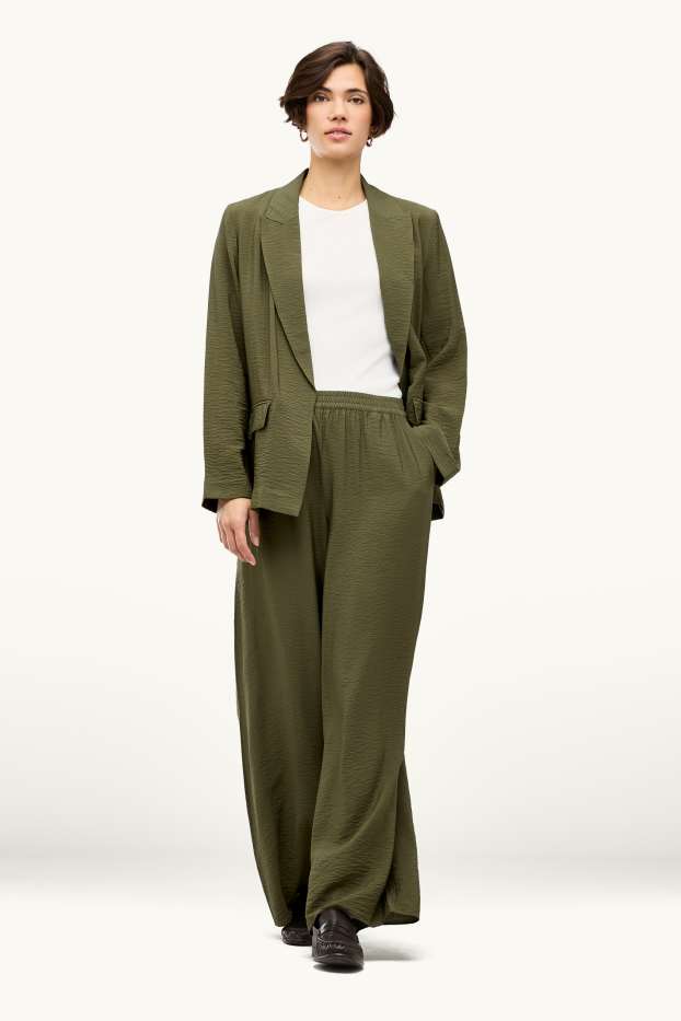Mujer - Pantalón de oficina - high waist - wide leg - verde oscuro