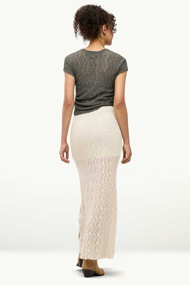 Women - Skirt with slit - textured - creme