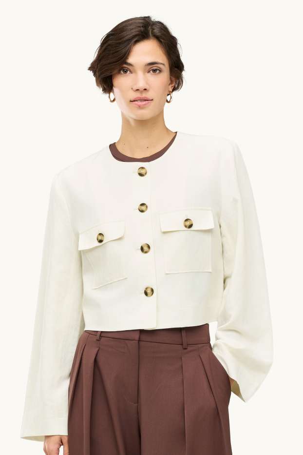 Mujer - Americana crop con parte de lino - slim fit - blanco