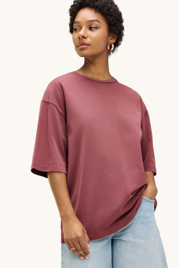 Dona - Samarreta de màniga curta - oversized - vermell fosc