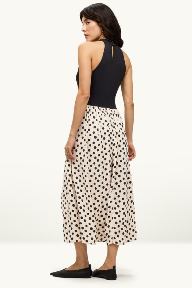 Damen - Fit & Flare Kleid - gepunktet - weiß / schwarz