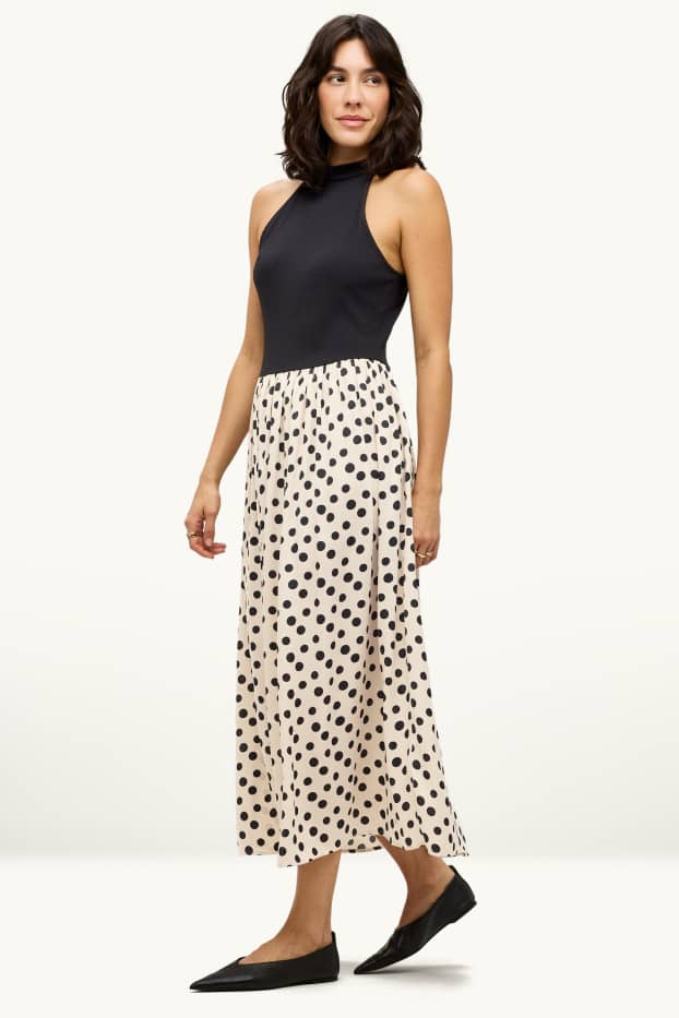 Damen - Fit & Flare Kleid - gepunktet - weiß / schwarz