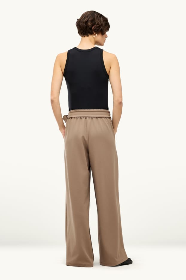 Dames - Pantalon - high waist - wide leg - beige