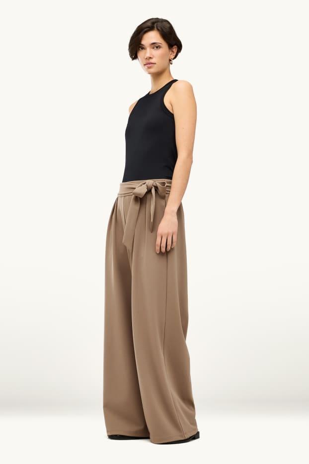 Dames - Pantalon - high waist - wide leg - beige