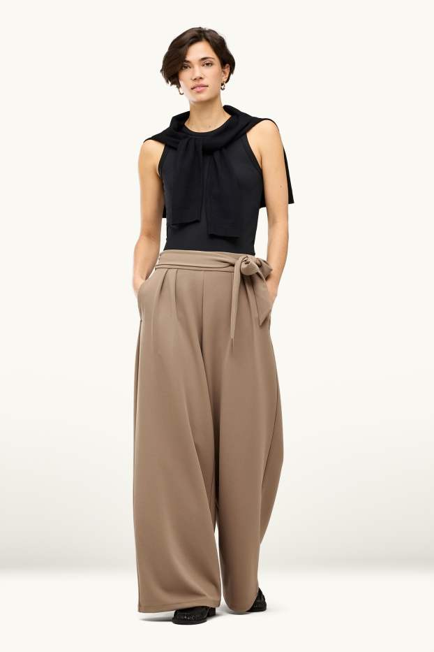 Dames - Pantalon - high waist - wide leg - beige