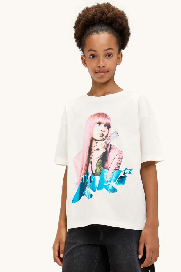 Bambine - Blackpink - maglia a maniche corte - effetto brillante - bianco