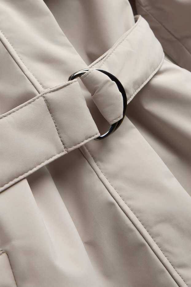 Women - Technical trench coat with hood and belt - lined - light beige