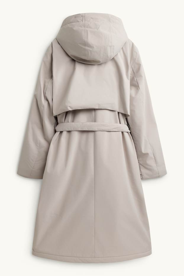 Women - Technical trench coat with hood and belt - lined - light beige