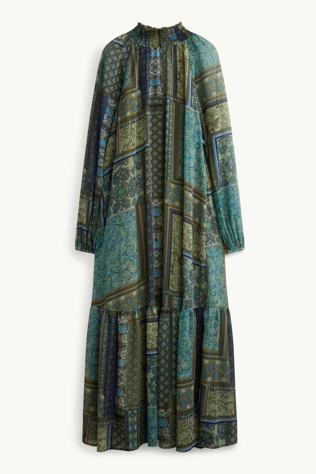 Women - Set - A-line dress and slip - 2 piece - blue / dark green