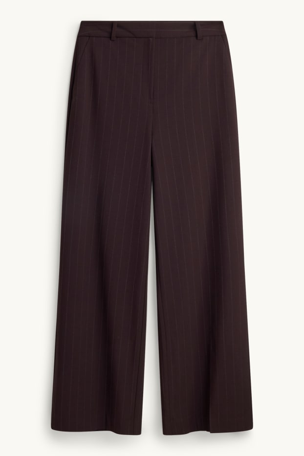 Damen - Business-Hose - High Waist - Wide Leg - gestreift - dunkelbraun